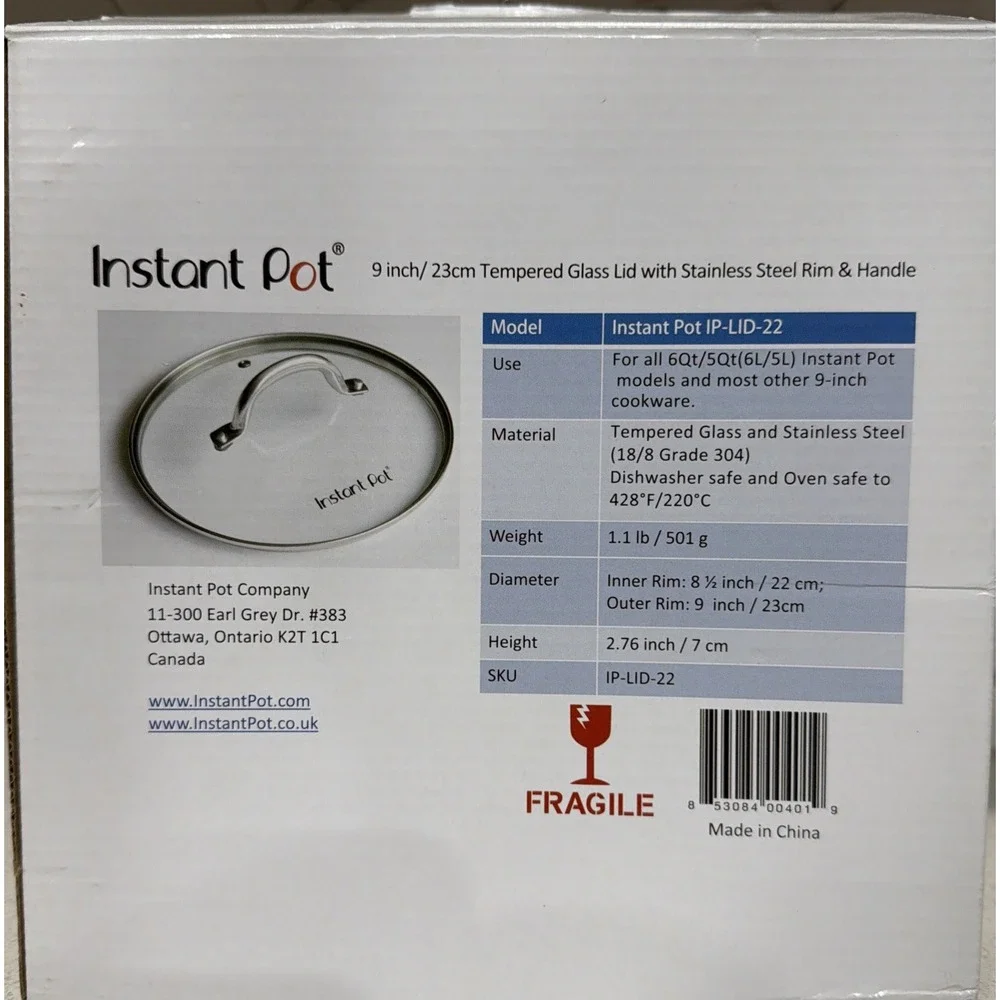 Instant Pot Tempered Glass Lid 6q Stainless Steel rim &‎ Handle unused